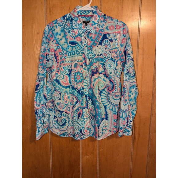 Talbots Classic Cotton Shirt - LayeredPaisley  Long Sleeve Button Up Shirt Sz M - Picture 3 of 13